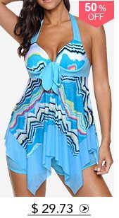 Printed Handkerchief Hem Halter Swimdress and Shorts