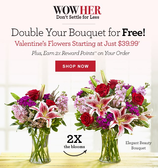 WOW HER Don't Settle for Less Double Your Bouquet for Free! SHOP NOW 