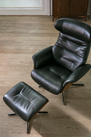 Amala Dark Grey Reclining Swivel Chair & Ottoman