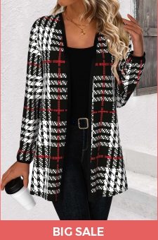 ROTITA Patchwork Plaid Black Long Sleeve Coat