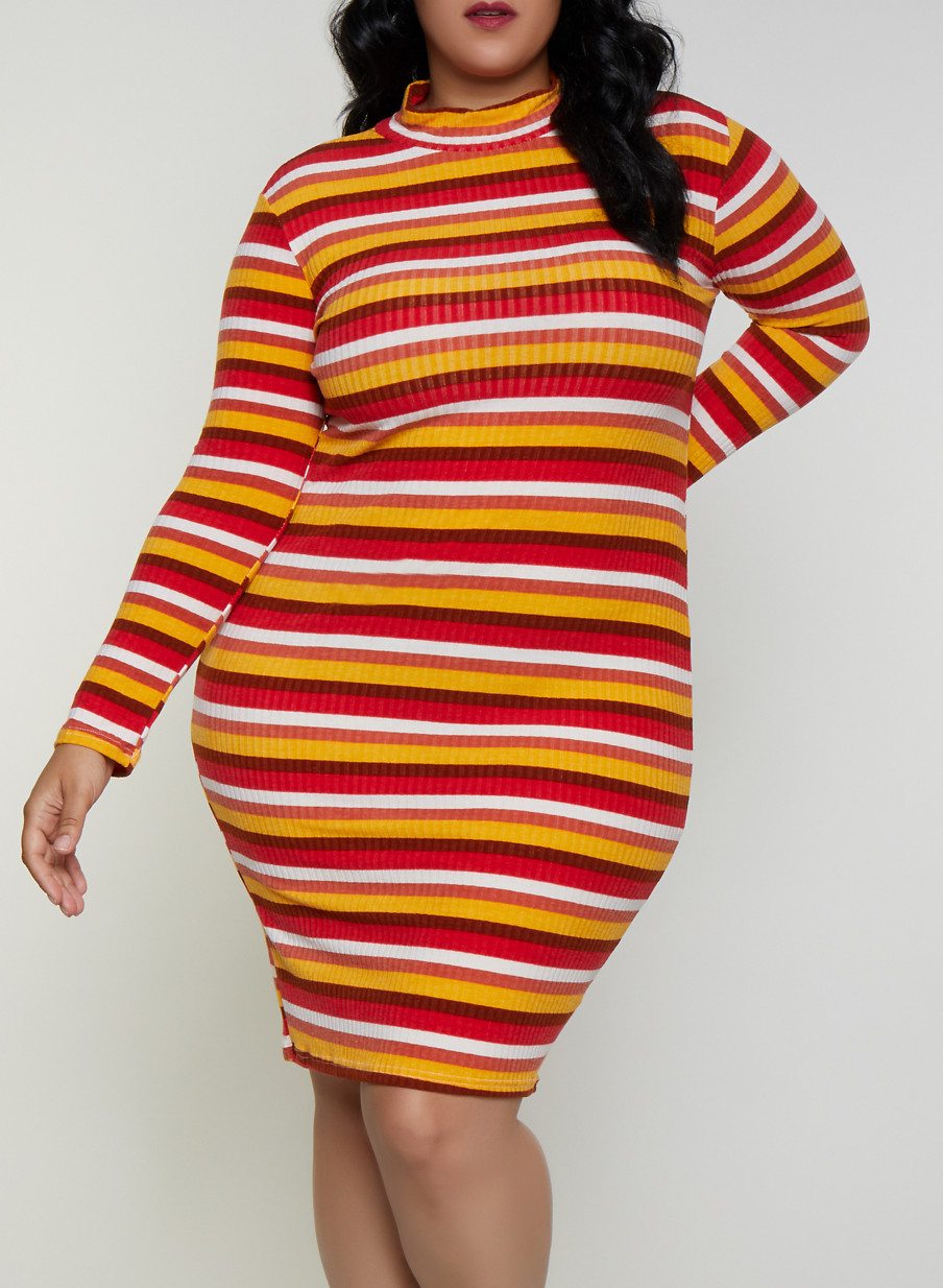 Plus Size Striped Mock Neck Dress