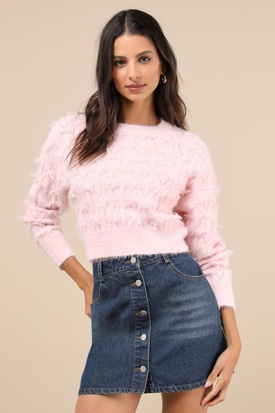 Image of Coquette Comfort Pink Textured Long Sleeve Pullover Sweater