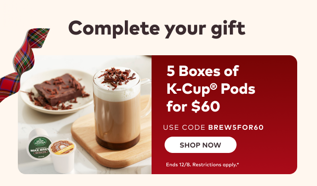 5 Boxes of K-Cup® Pods for $60 with code BREW5FOR60