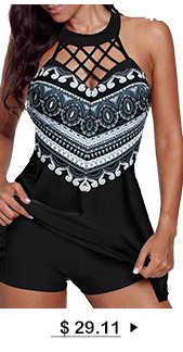 Cutout Back Cage Neck Geometric Print Swimdress and Shorts