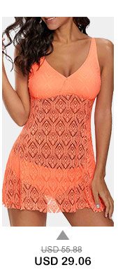 V Neck Laser Cut Coral Orange Swimdress and Panty