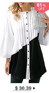 Color Block Button Up Pintuck Blouse