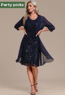 ROTITA Sequin Navy Round Neck Shift Dress and Cardigan