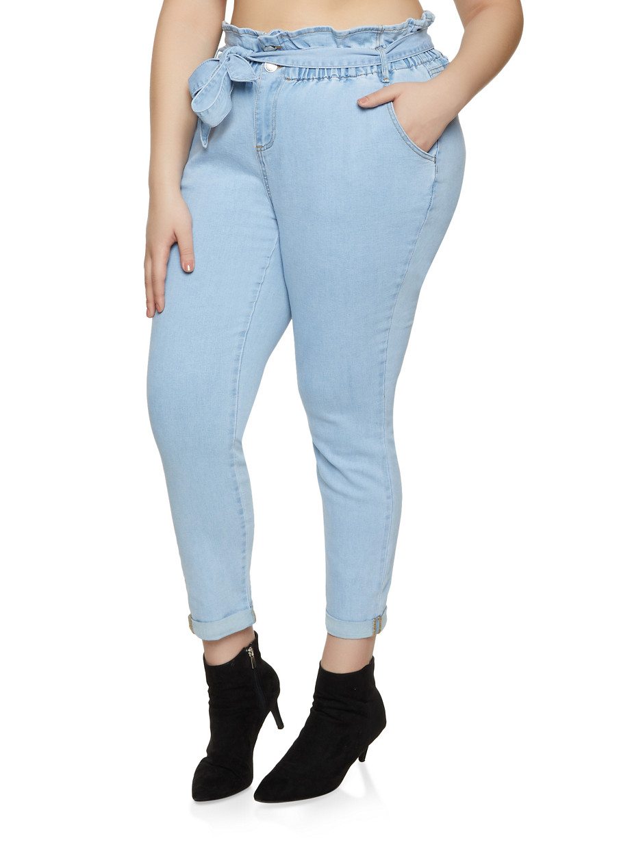 Plus Size Almost Famous Cuffed Paper Bag Waist Jeans