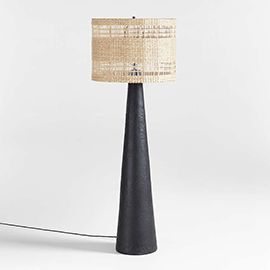 Santorini Black Plaster Floor Lamp with Woven Shade