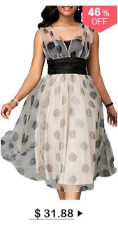 Mesh Patchwork Dot Print High Waist Dress