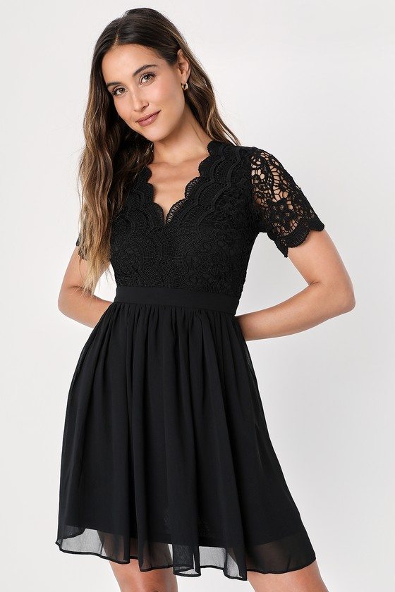 Image of Angel in Disguise Black Lace Skater Dress