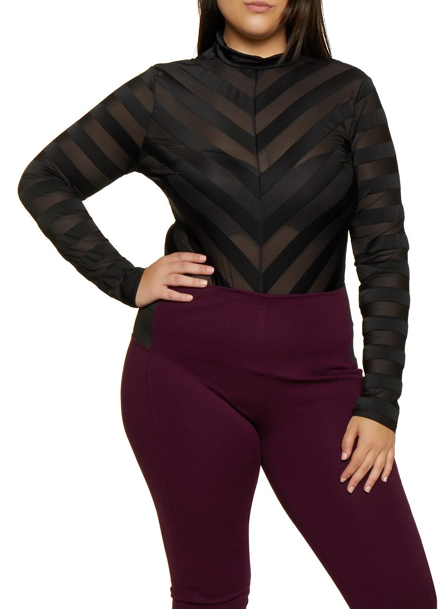 Plus Size Chevron Shadow Stripe Bodysuit