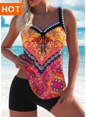 ROTITA Bowknot Multi Color Tribal Print Tankini Top