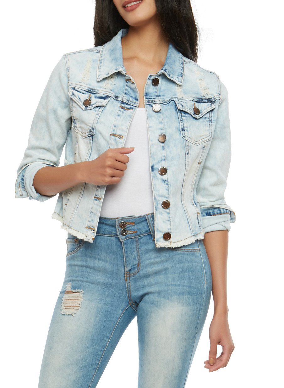 VIP Frayed Hem Denim Jacket