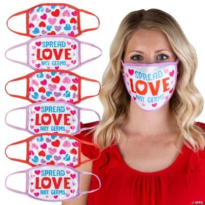 Adult’s Valentine Hearts Washable Face Masks - 6 Pc.