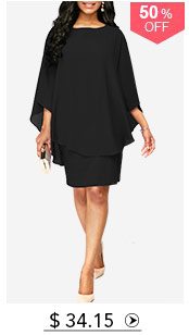 Black Chiffon Overlay Round Neck Dress