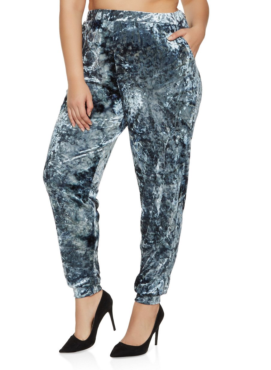 Plus Size Tie Dye Crushed Velvet Joggers