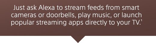 Just ask Alexa to stream feeds from smart cameras or doorbells, play music, or launch popular streaming apps directly to your TV.(1)