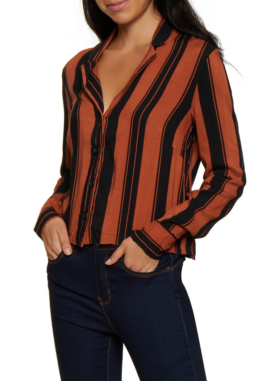 Vertical Stripe Button Front Shirt