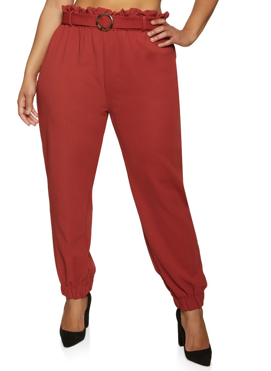 Plus Size Textured Knit Belt Detail Joggers