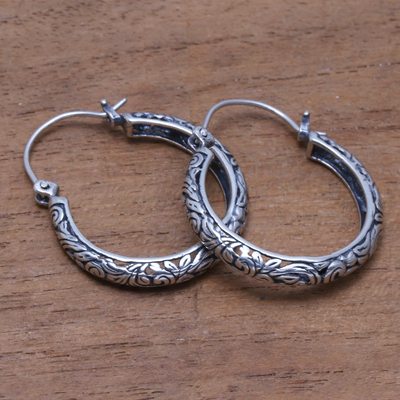 Image of Sterling silver hoop earrings, 'Loop Tradition'