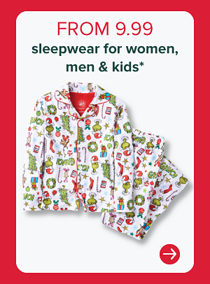 A women's holiday pajama set. From 9.99 sleepwear for women, men and kids.