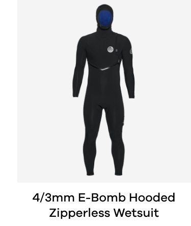 Rip Curl 4/3mm E Bomb Hooded Zipperless Wetsuit