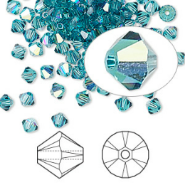 Bead, Swarovski® crystals, indicolite AB, 4mm Xilion bicone (5328). Sold per pkg of 144 (1 gross).