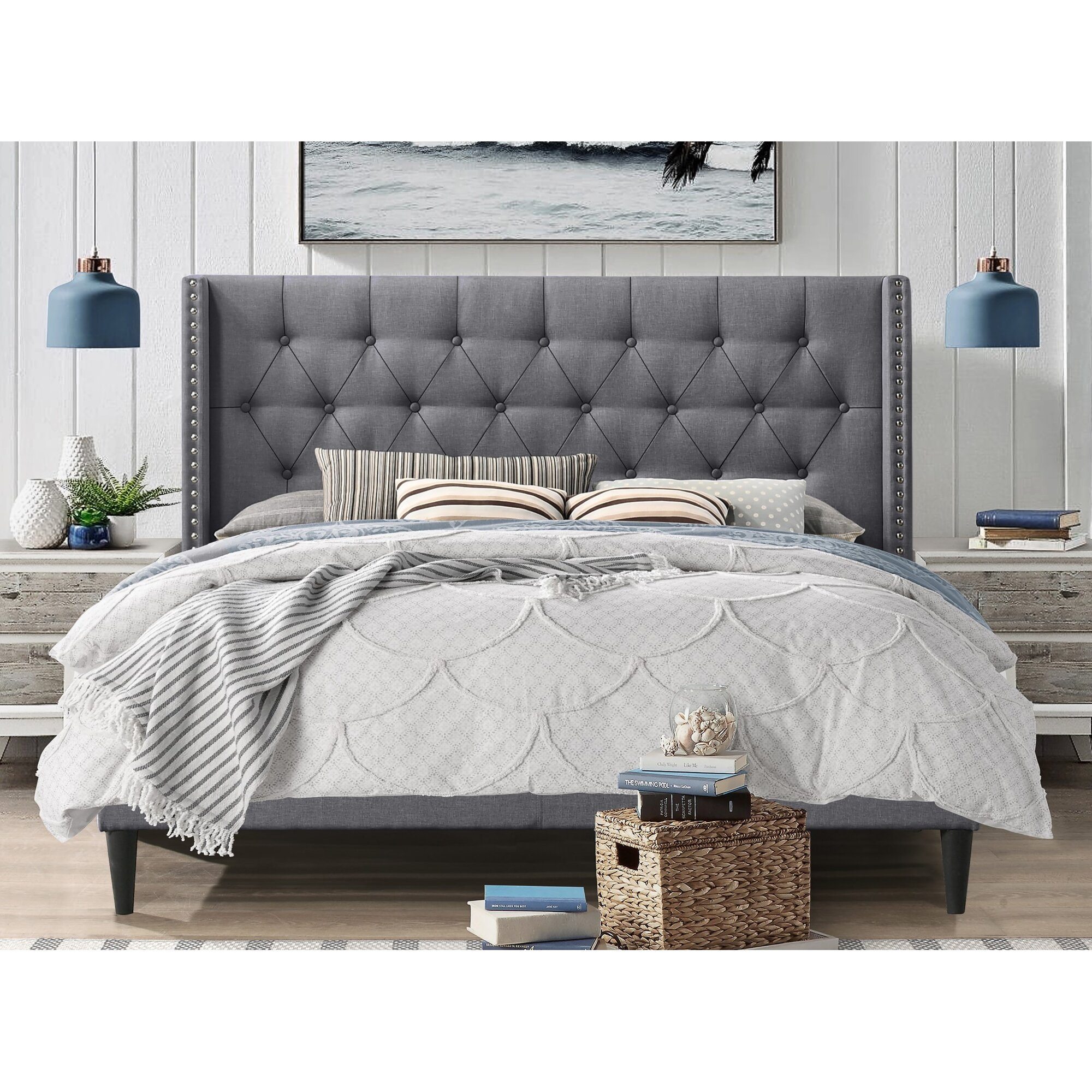 Nadine tufted upholstered low deals profile standard bed