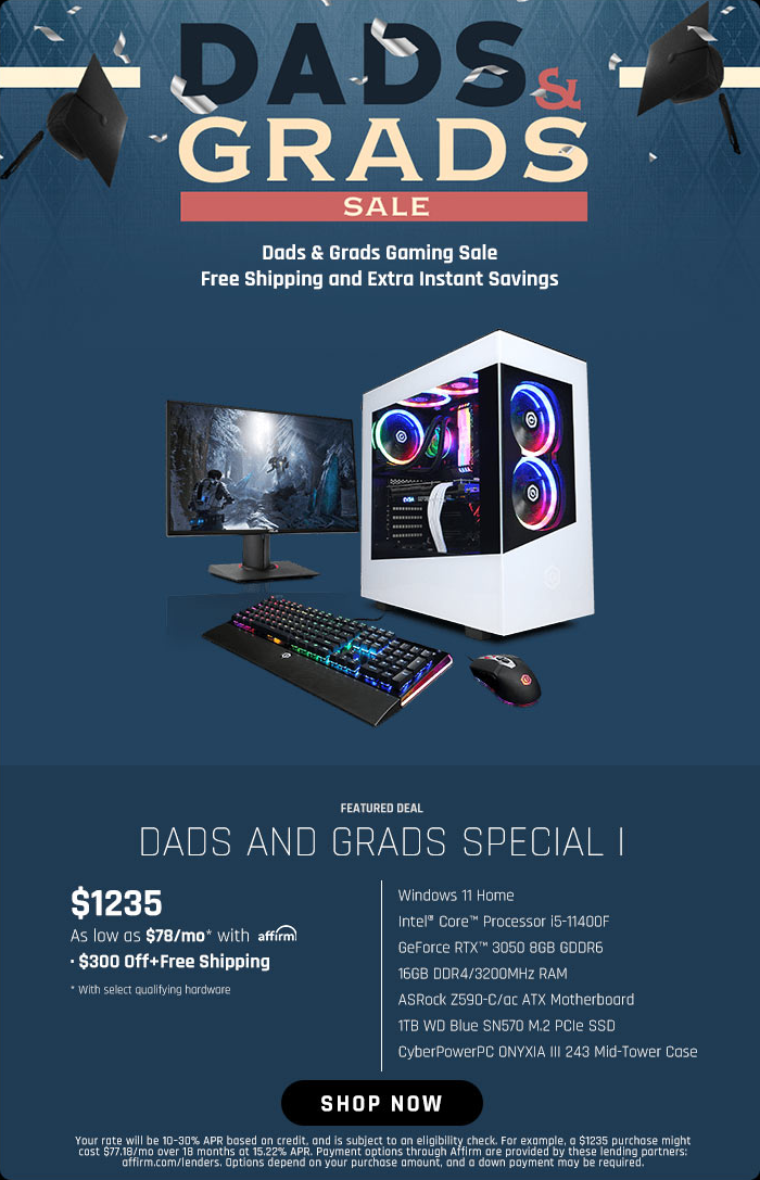 Dads and Grads Special I Gaming PC – Starting $1235 after $300 Off + Free Shipping