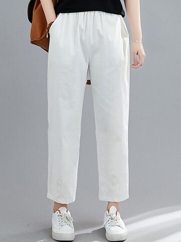 Solid Harem Cropped Carrot Pants