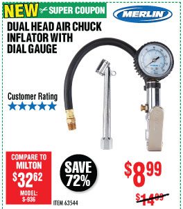 View Dual Head Air Chuck Inflator with Dial Gauge