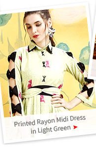 Printed Rayon Midi Dress in Light Green