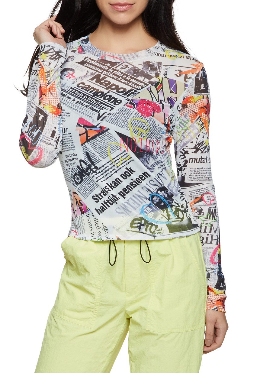 Newspaper Print Mesh Top