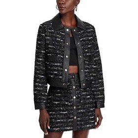 Faux Leather Trim Bomber Jacket - Exclusive 