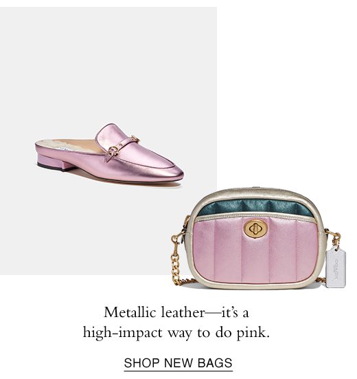 Metallic leather - it's a high-impact way to do pink. SHOP NEW BAGS