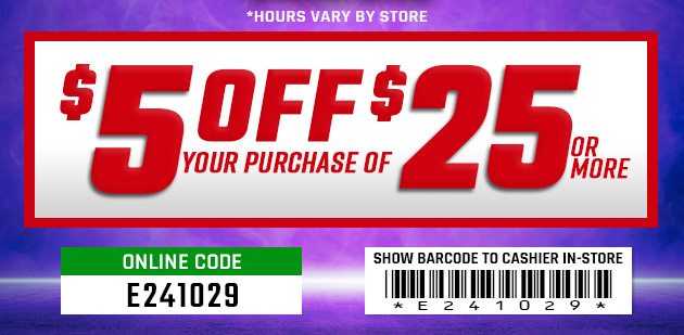 $5 off $25. Exclusions apply. Use code E241029