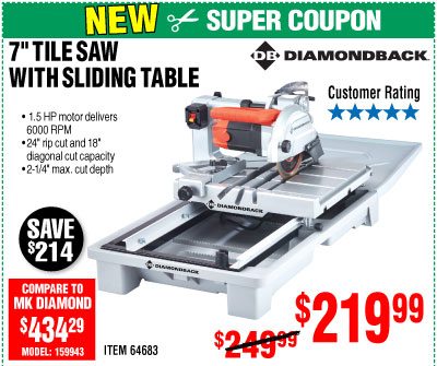 View 7 in. Heavy Duty Wet Tile Saw with Sliding Table