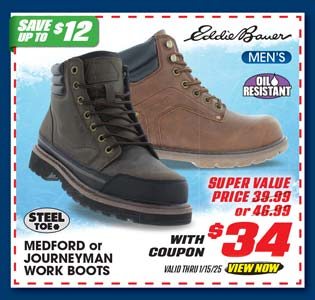 Eddie Bauer Medford or Journeyman Steel Toe Men's Work Boots