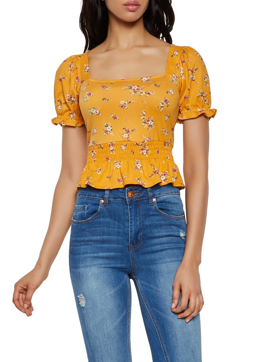 Floral Bubble Sleeve Top