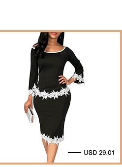 Scoop Neck Lace Panel Black Sheath Dress