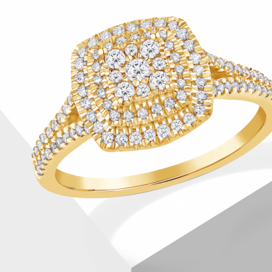 Multi-Diamond Cushion Frame Engagement Ring 3/8 ct tw 10K Yellow Gold