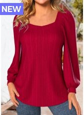 Red Long Sleeve Square Neck Sweatshirt