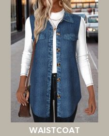 ROTITA Patchwork Light Blue Shirt Collar Sleeveless Waistcoat