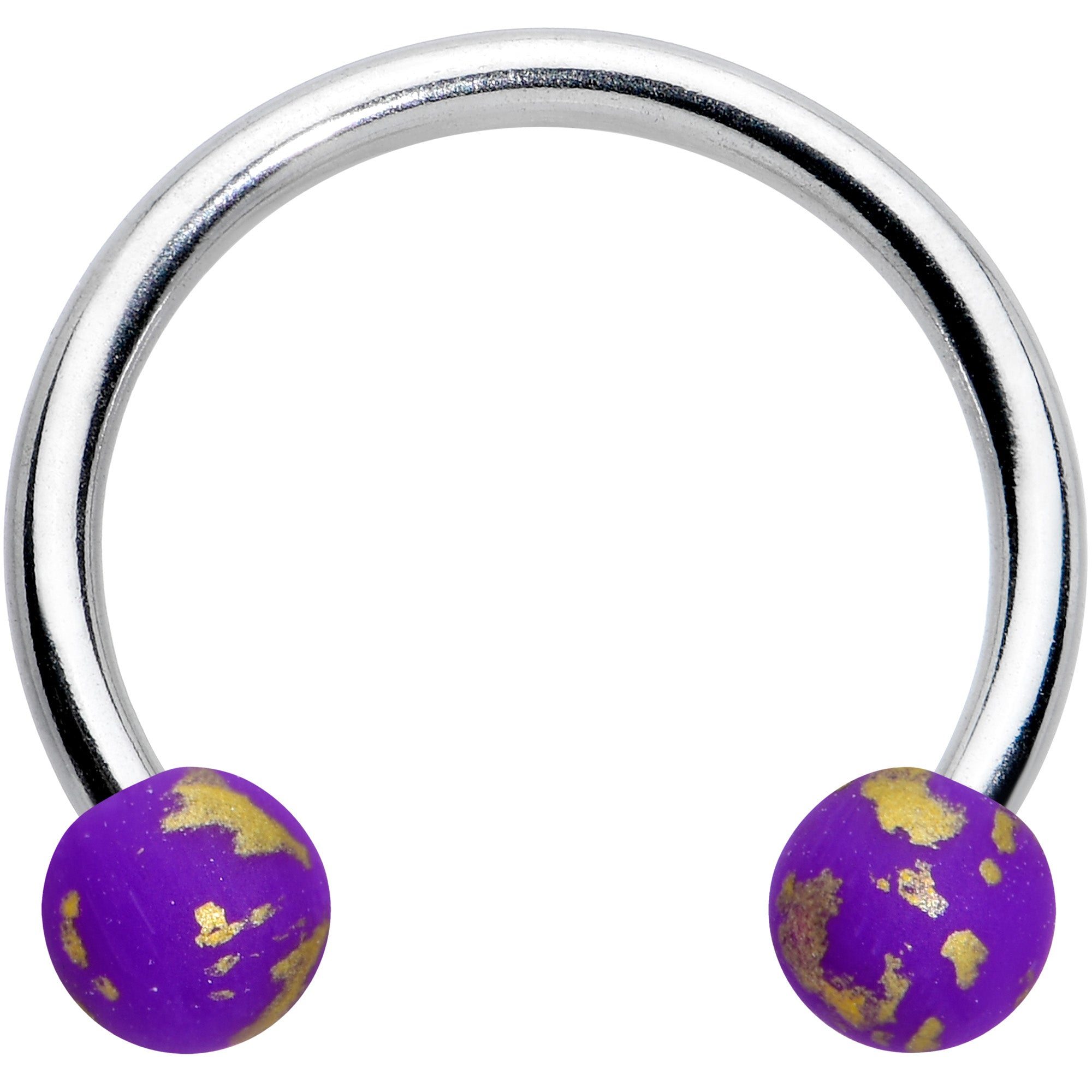 Image of 16 Gauge 3/8 Matte Purple Splatter Ends Horseshoe Circular Barbell