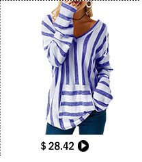 Pocket Long Sleeve Striped Hooded Collar T Shirt