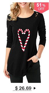 Candy Cane Print Side Slit T Shirt