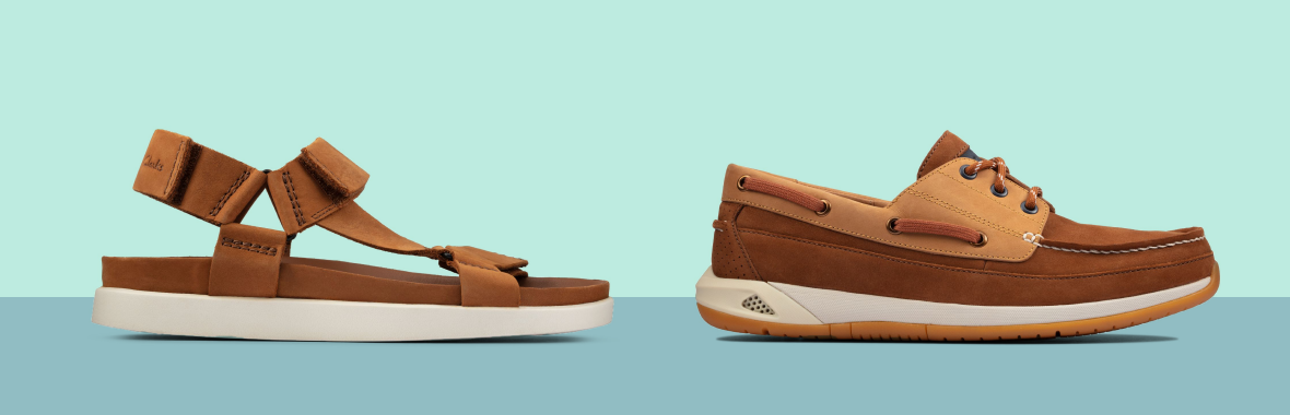 tan sandal Sunder Range and tan boat shoe Ormand Boat links to mens summer styles category