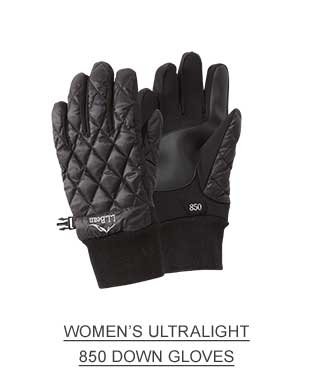 Women’s ultralight 850 down gloves.