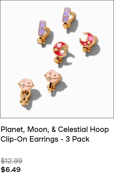 Planet, Moon, & Celestial Hoop Clip-On Earrings - 3 Pack